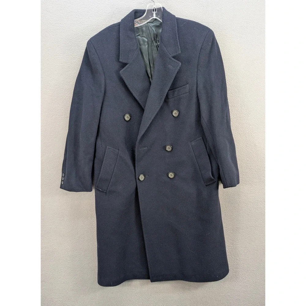 Men's Wool Double Breasted Overcoat Long Trench Coat Czech Republic Navy Large?